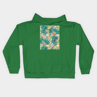 Muted Moroccan Mosaic Tiles with Palm Leaves Kids Hoodie